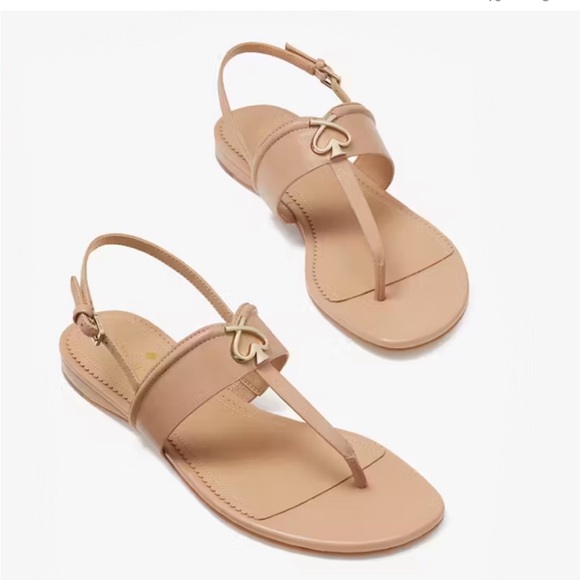 ♠️kate spade Kendra T-Strap Thong Leather Sandals, Light Fawn Tan NIB - Picture 14 of 14